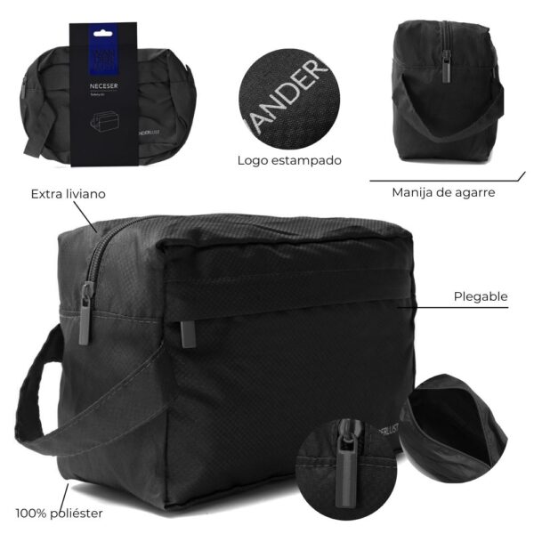Neceser Viaje Wanderlust Valija Bolso Organizador Nylon Color Negro Diseño De La Tela Lisa