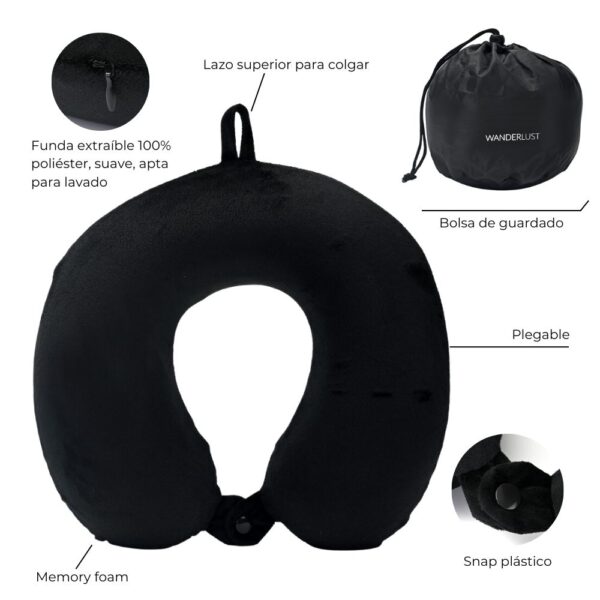 Almohadita de viaje Memory Foam plegable con bolsa de guardado Wanderlust 33x28cm