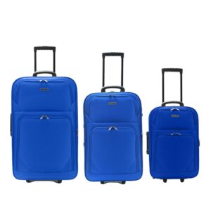 Set  Valijas CHECK IN  Soft Azul Francia con 2 ruedas tractor traseras, expandible, cerradura
