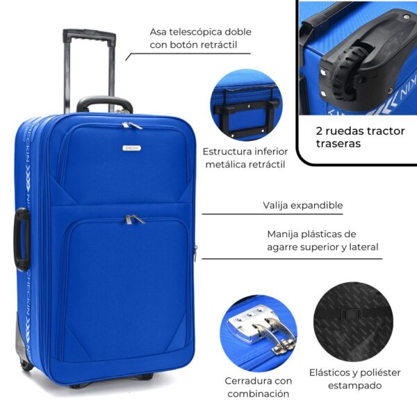 Valijas 28 CHECK IN  Soft Azul Francia con 2 ruedas tractor traseras, expandible, cerradura de co 28 pul