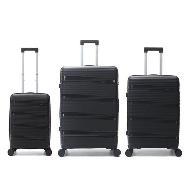 Set Valijas Rígidas Skora Negro x3 | 20" 24" 28" Expandible Doble Rueda Fija + Cerradura