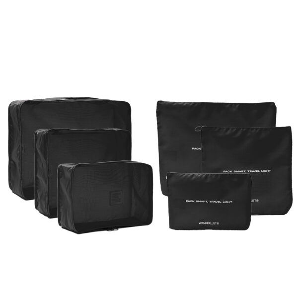 Set Organizador de Ropa Wanderlust Negro (6 Piezas): Empaca Inteligente, Viaja Ligero