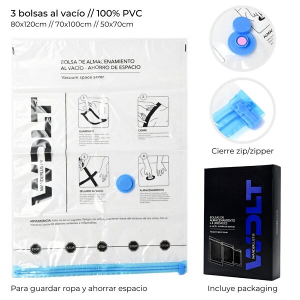Bolsa al Vacio para Guardar Ropa Set de 3 pcs 50x70 70x100 80x120 cm Wanderlust