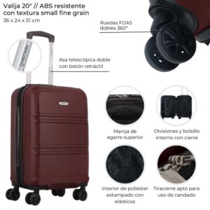Descripción Larga:  Valija Rígida CHECK IN Bordeaux 20 Pulgadas: Resistencia, Agilidad y Elegancia para tus Viajes