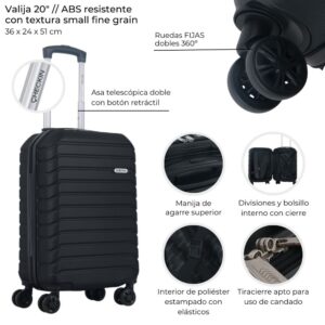 Valijas HARD CHECK IN  Negro 20 pulg  4 ruedas dobles y manija metalica extensible