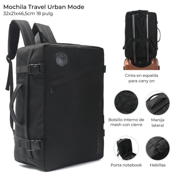 Mochila Travel Urban Mode 18 pulg   con amplio compartimento central