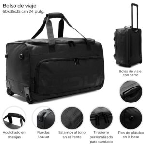 Bolso con carro y rueda tractor cierre principal reforzado 60x35x35 cm 24 pulg. 