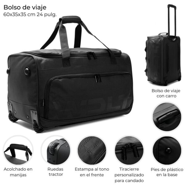 Bolso con carro y rueda tractor cierre principal reforzado 60x35x35 cm 24 pulg. 